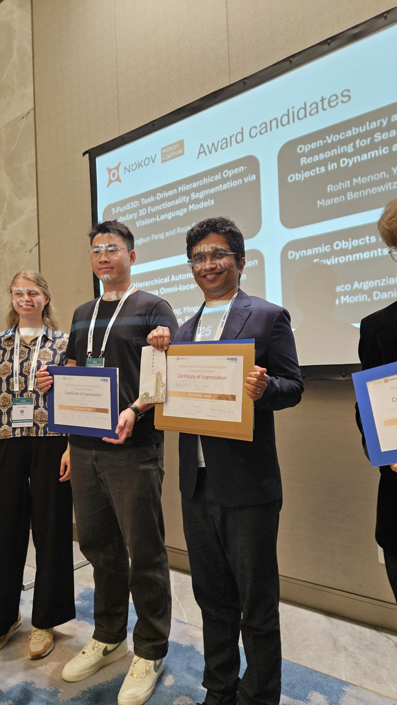 IROS 2025 Workshop Best Poster Award for Rohit Menon: Perception and Planning for Mobile Manipulation IROS 2025 Workshop Best Poster Award for Rohit Menon: Perception and Planning for Mobile Manipulation